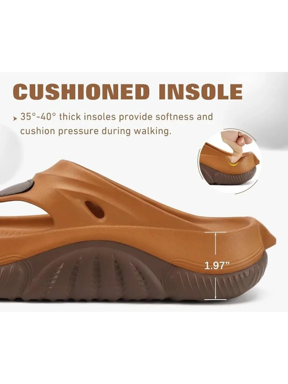 Men's Khaki And Brown Orthopedic Footbed Flip Flops Fabric Open Toe Sandal Shoes